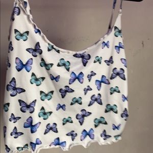girls crop tang top   , size- M, brand-SHEIN, color- white with blue butterflies